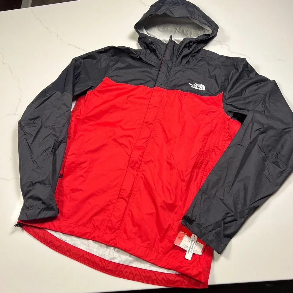 The North Face Venture 2 Jacket Mens Small Red Black Colorblock Rain Shell NEW